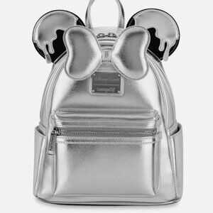 NEW Minnie Mouse Disney 100 Platinum Silver Drip Loungefly Mini Backpack